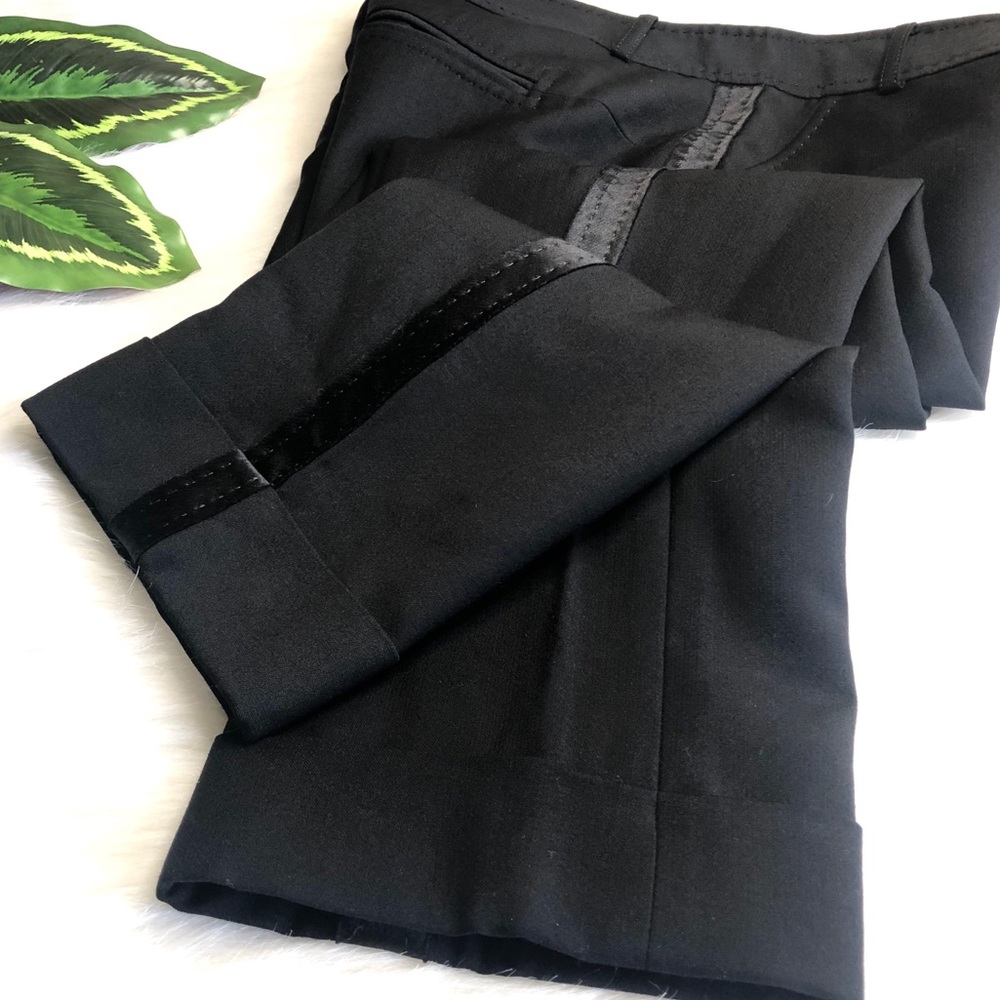 Diane Von Furstenberg Classic Black Wool and Side Ribbon Cropped Ankle Pants - Picture 4 of 12